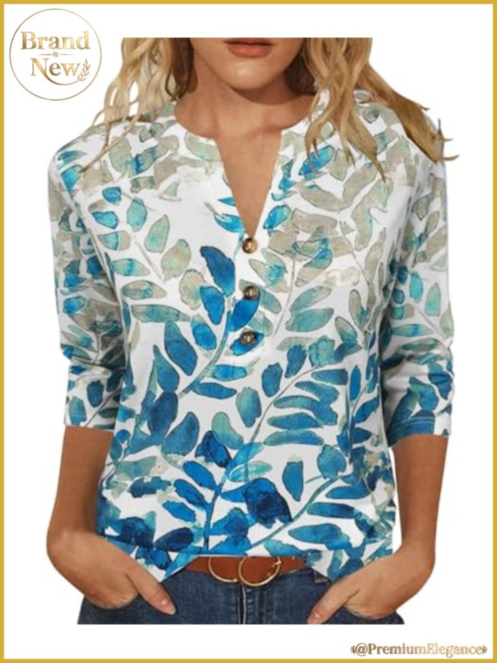 3/4 Sleeve V-Neck Tunic Tops for Women Casual Loose Fit